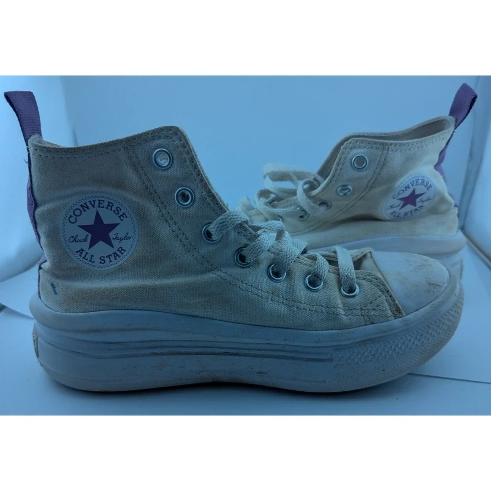 Converse Chuck Taylor All Star White Purple High Top Sneakers US 3 EU 35 UK 2.5